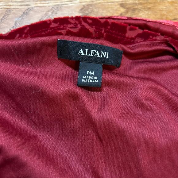 Alfani Red Velvet Burnout Wrap Top Women’s Medium Petite Whimsigoth Holiday - Picture 3 of 6